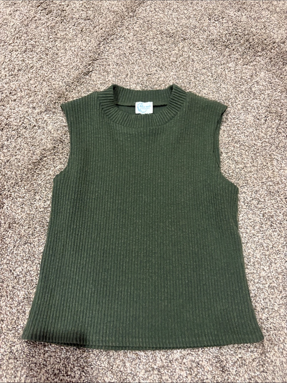Blue Rain Olive Green Ribbed Sleeveless Crewneck Sweater